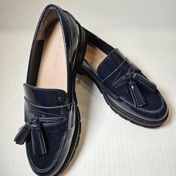 Stuart Weitzman, Adriana Navy Patent Leather Tassel Loafers New Condition - Picture 2 of 9